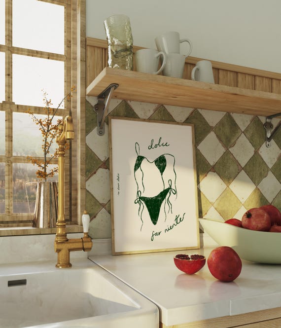Dolce Far Niente Bikini A2 Size Art Print Poster Vintage Trendy Retro Cherry Mid Century Modern Kitchen