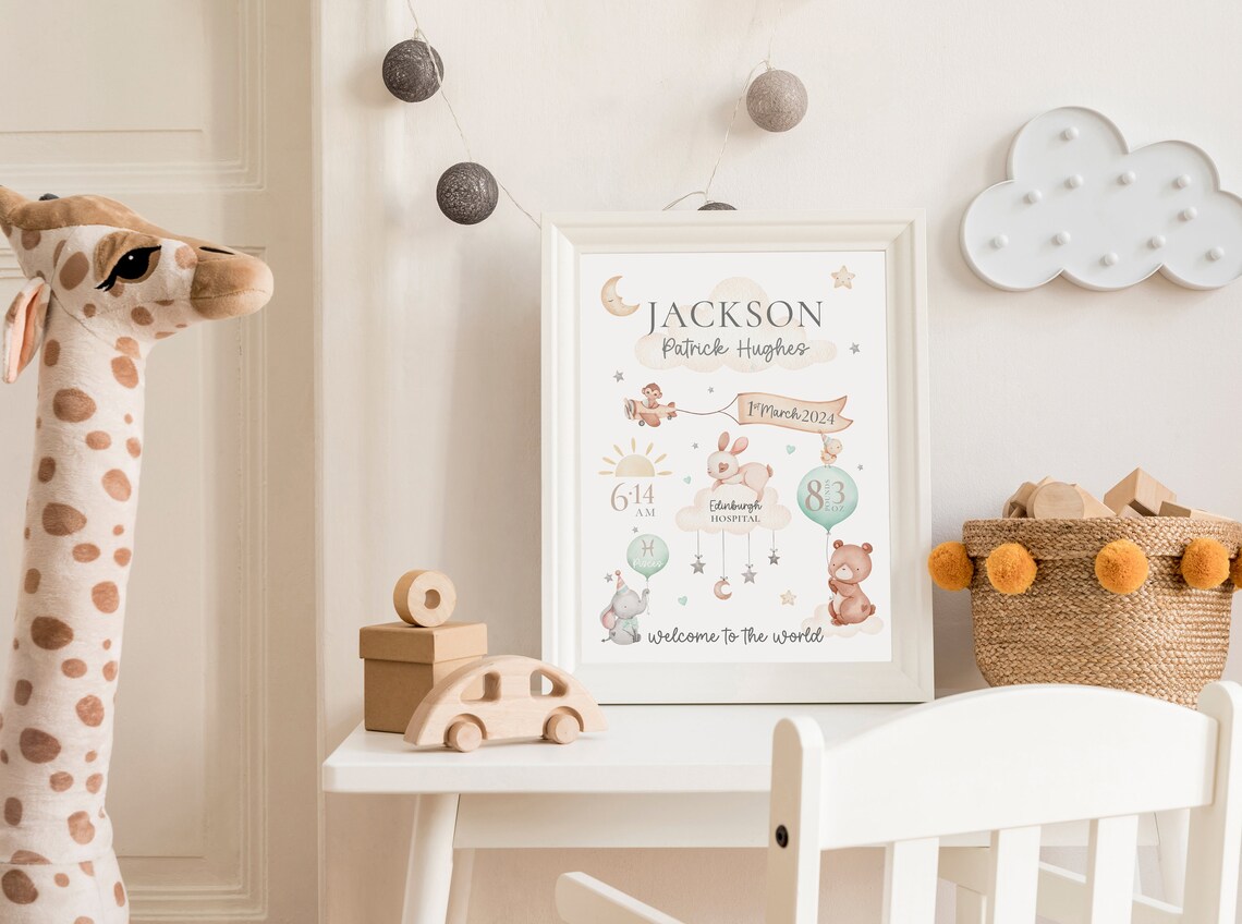 Personalized New Baby Birth Stats Art Print - Image 3