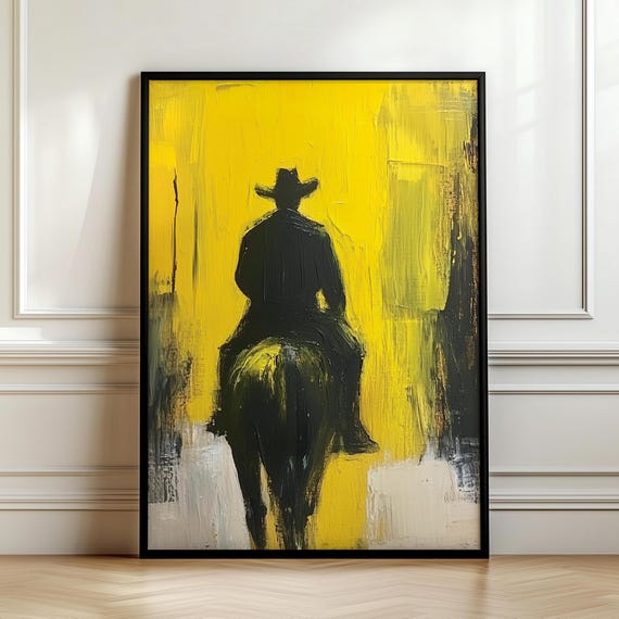 Western Cowboy Oil Painting Print Wall Hanging Masculine Wall Art Art Southwestern Artwork