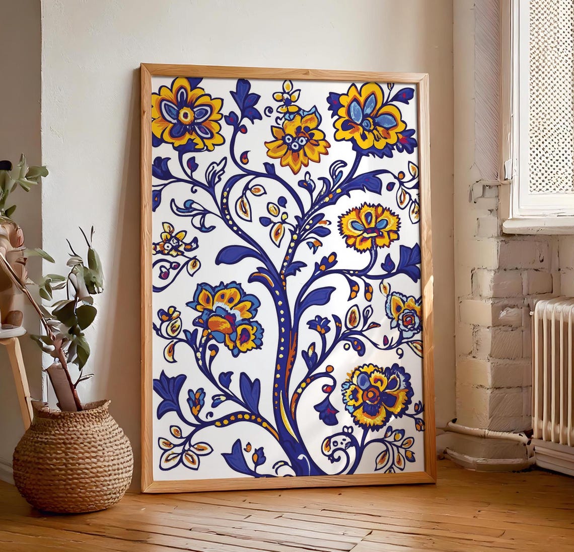 Cobalt Blue Yellow Ukrainian Folk Tree Of Life Floral Poster