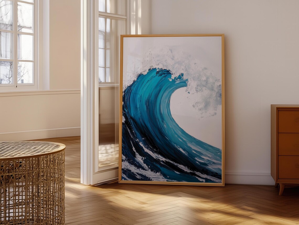 Abstract Blue Ocean Wave Crashing Foam White Painting Poster - Image 7