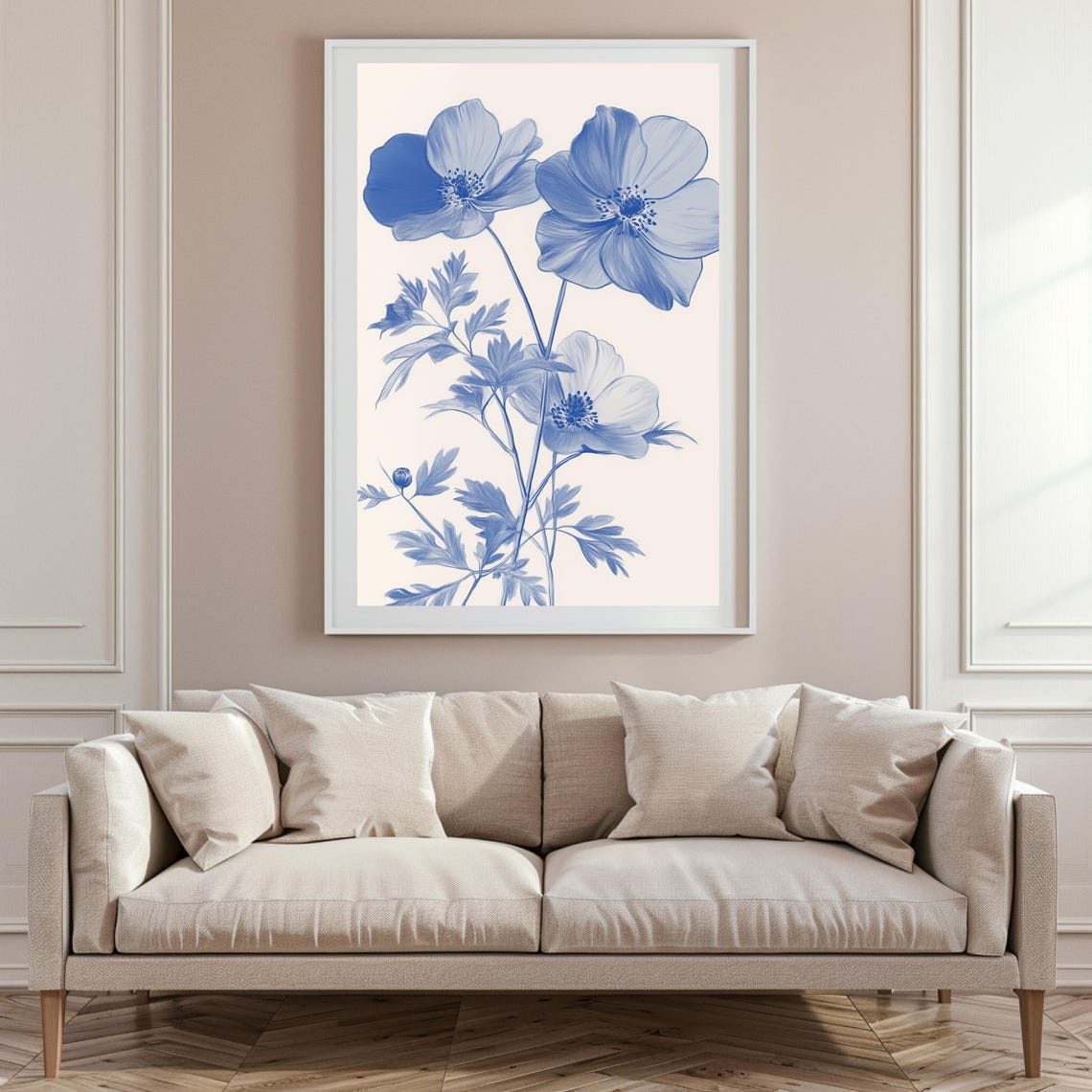 Blue Watercolor Poppy Blooms Delicate Floral Study Art Poster - Image 6
