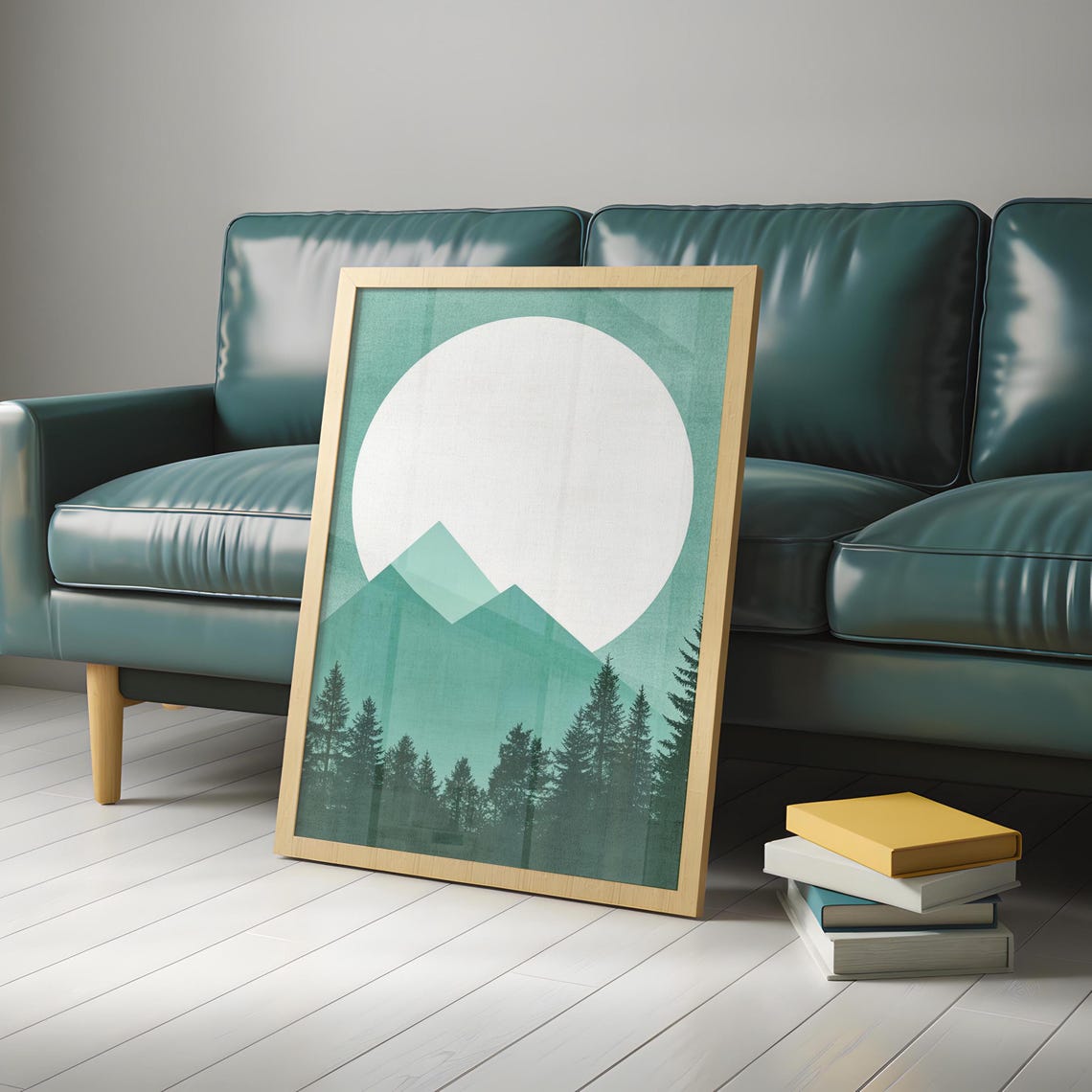 Green Mountain Sun With Pine Silhouettes Minimalist Nature Poster - Image 5
