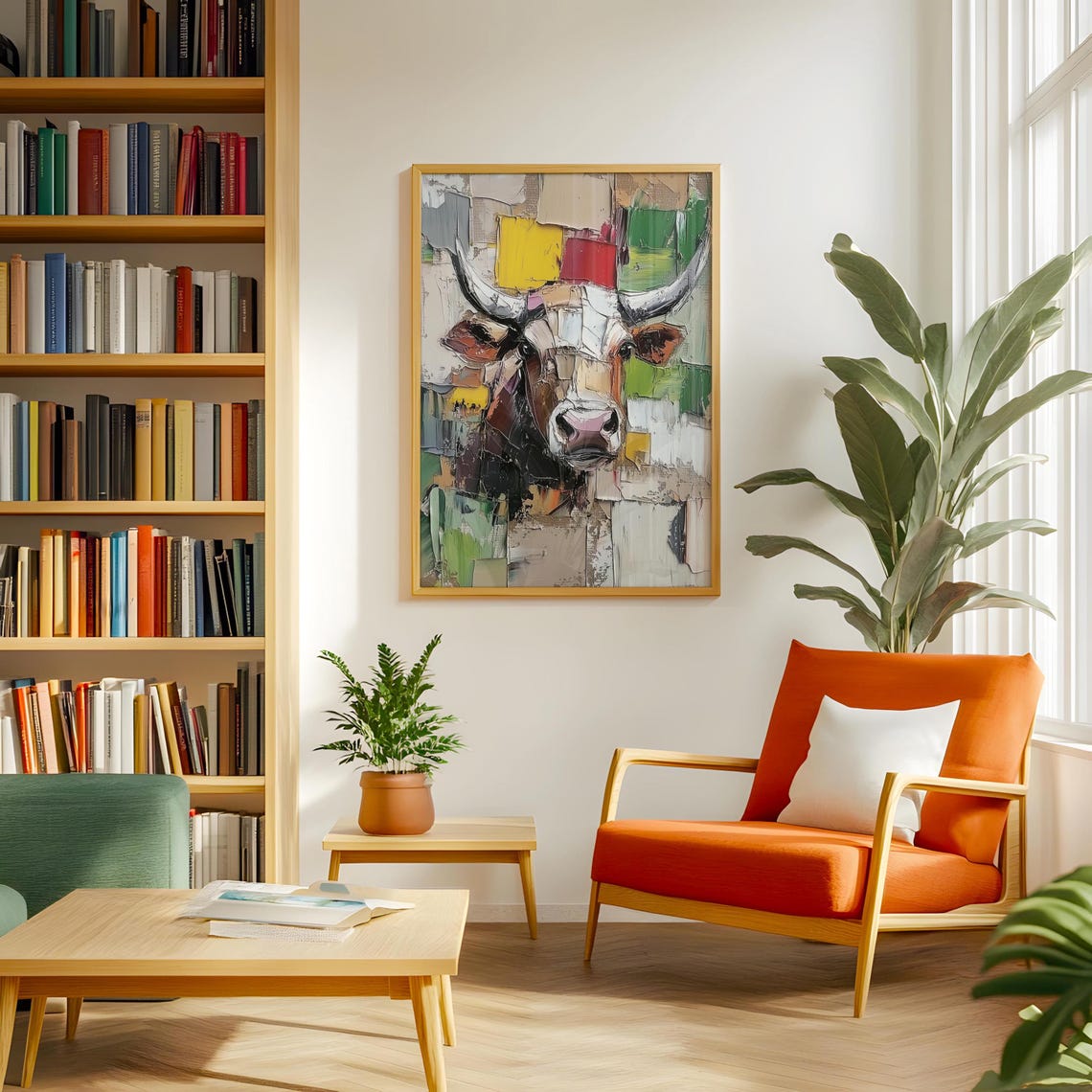 Abstract Impasto Longhorn Steer in Grays and Bold Reds Poster - Image 3