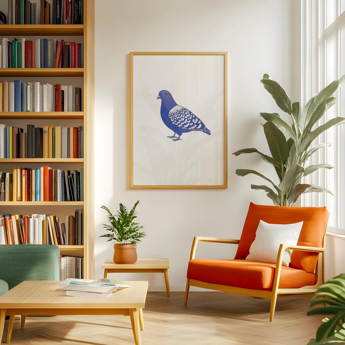 Pigeon Minimalist Blue Contemporary Art Print - Image 3