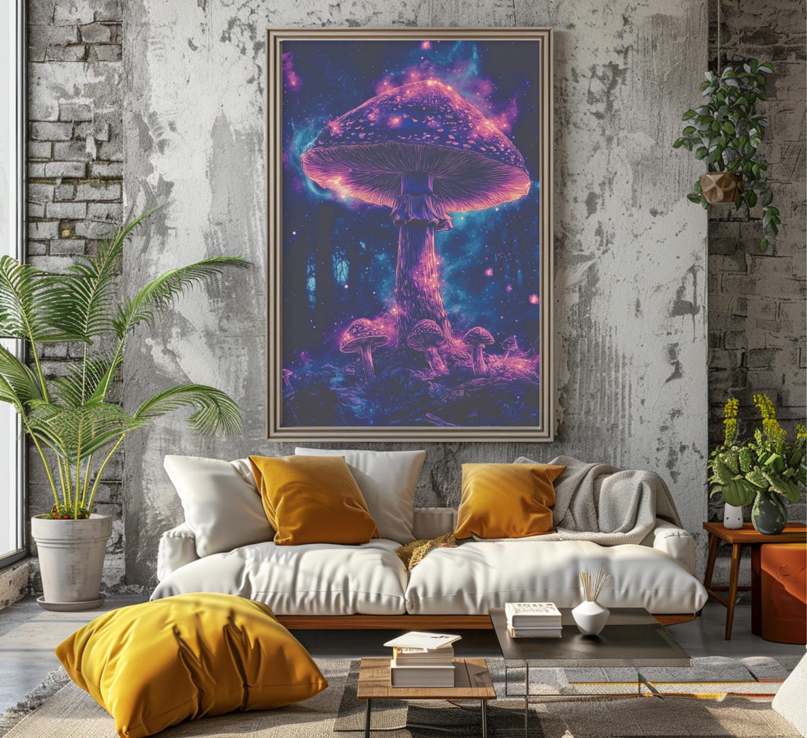 Glowing Purple Cosmic Mushroom In A Starry Night Forest Poster - Image 7