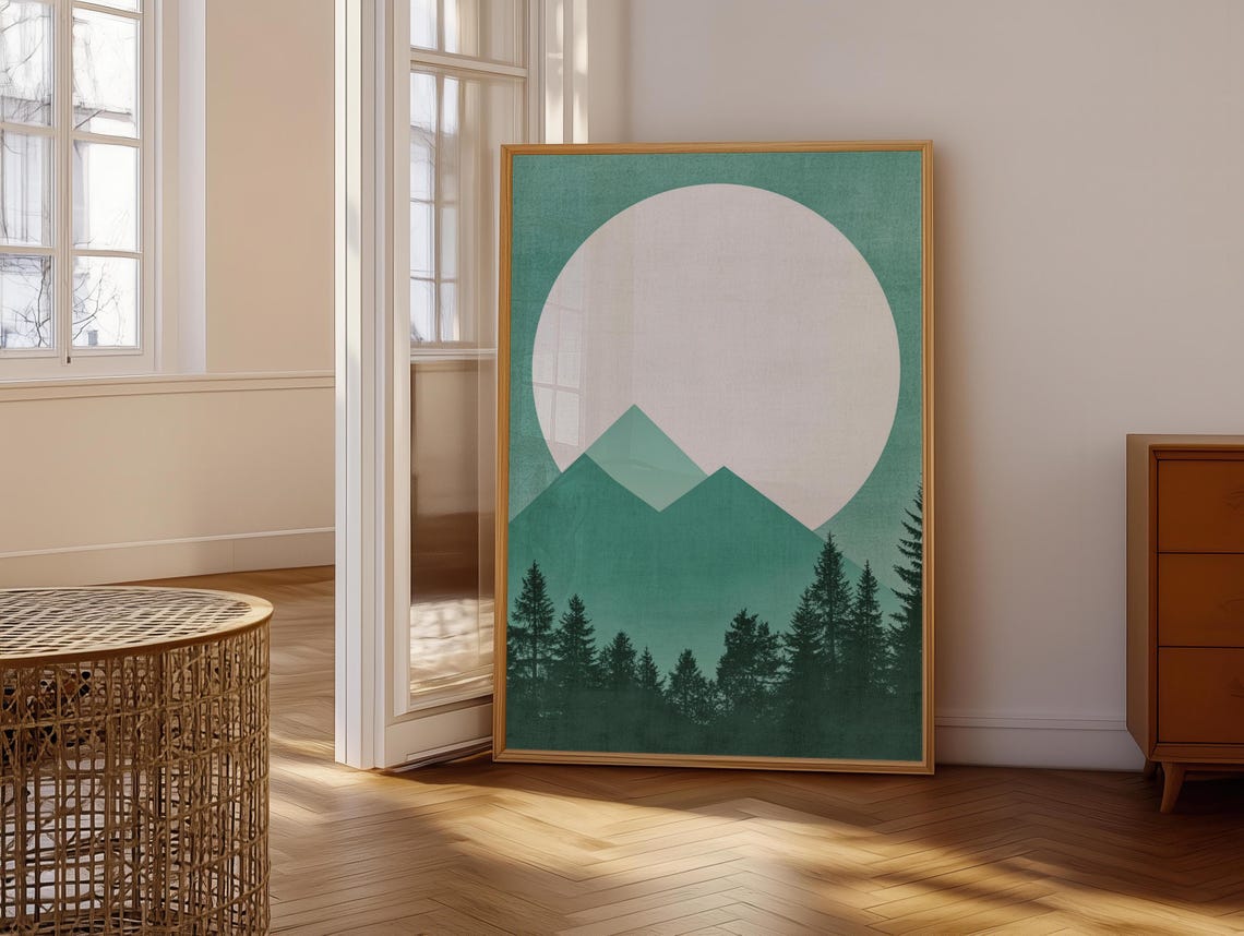 Green Mountain Sun With Pine Silhouettes Minimalist Nature Poster - Image 7