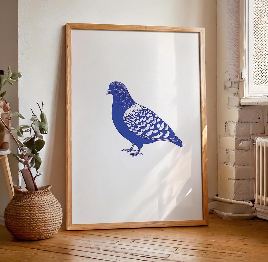 Pigeon Minimalist Blue Contemporary Art Print