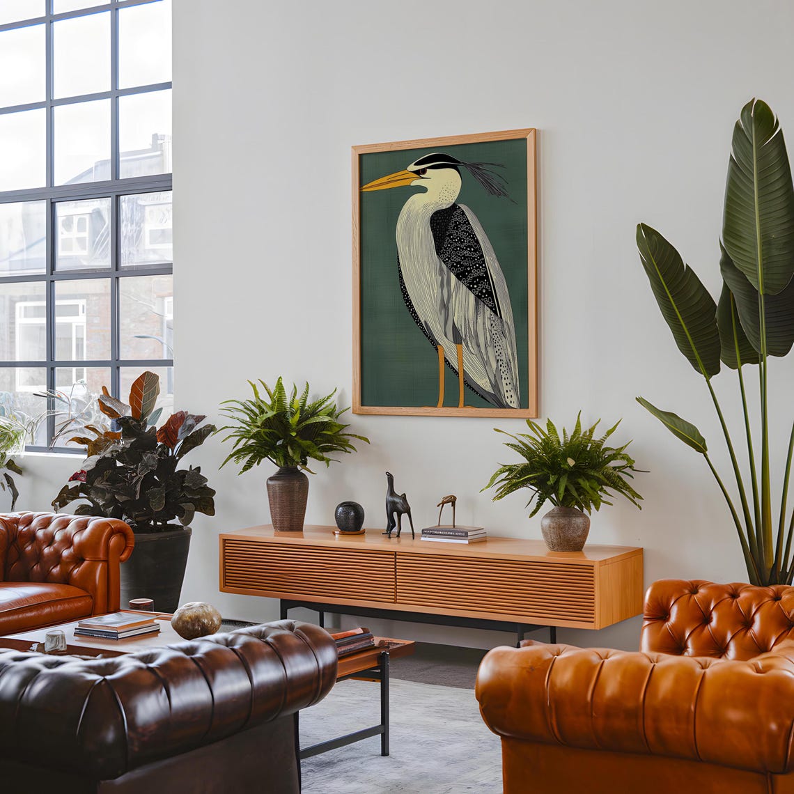 Emerald Green Heron Bust Portrait Art Deco Style Bird Poster - Image 5