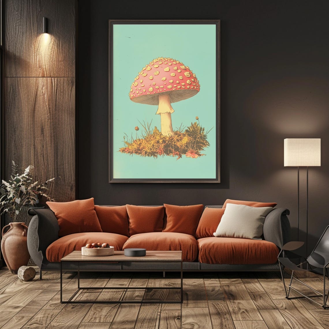 Pink Spotted Toadstool Mushroom On Mint Green Retro Art Poster - Image 5