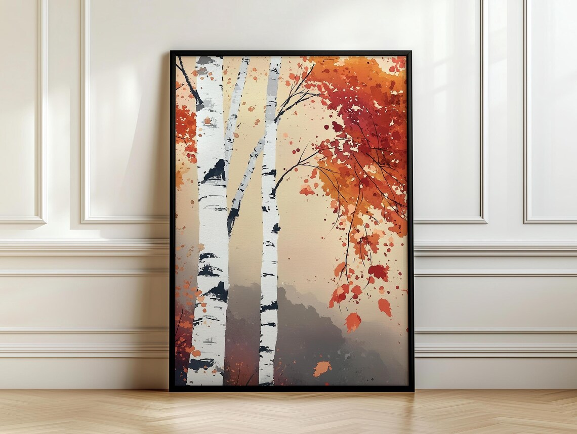 Birch Tree Painting Nature Inspired Wall Art Print Japandi Style White Birch Tree Art Dopamine Decor Bedroom Living Dining Room - Image 7