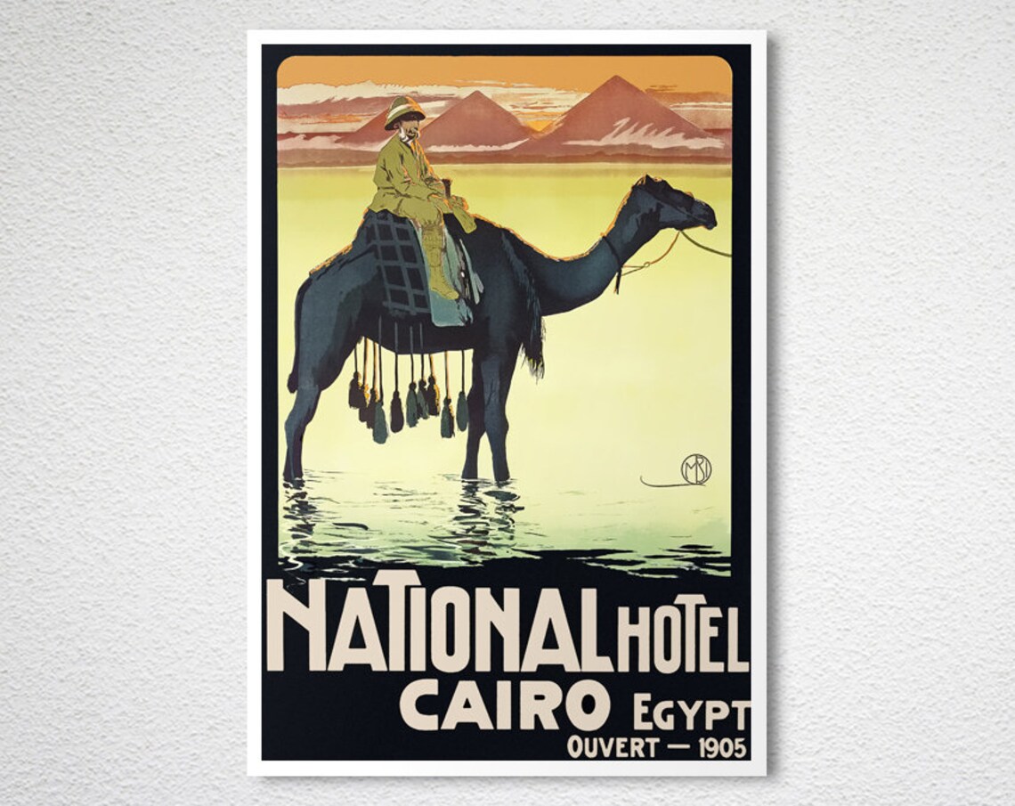 National Hotel Cairo Egypt 1905 Camel Pyramid Vintage Poster - Image 2