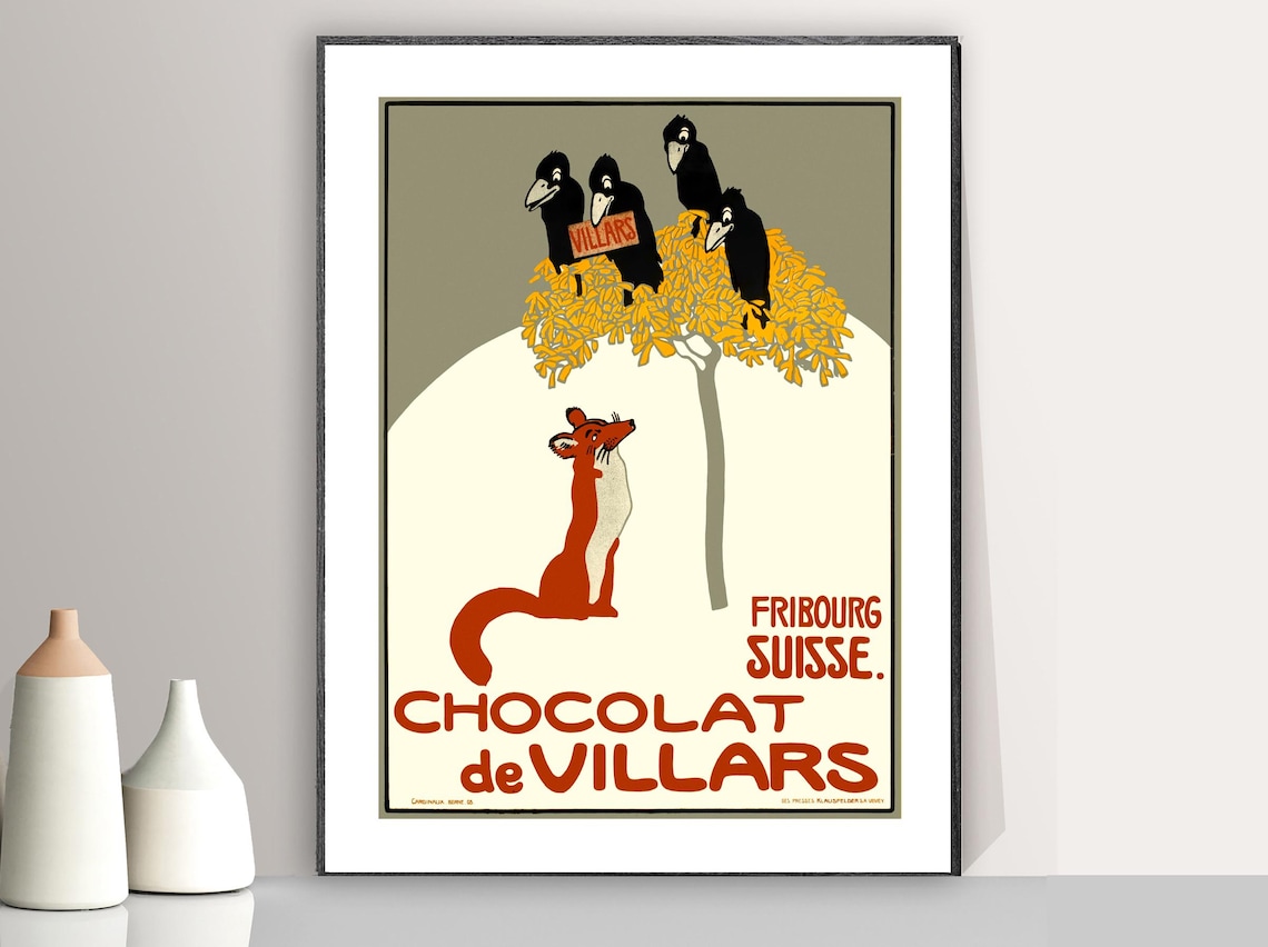 Chocolat De Villars Fribourg Suisse Vintage Travel Poster
