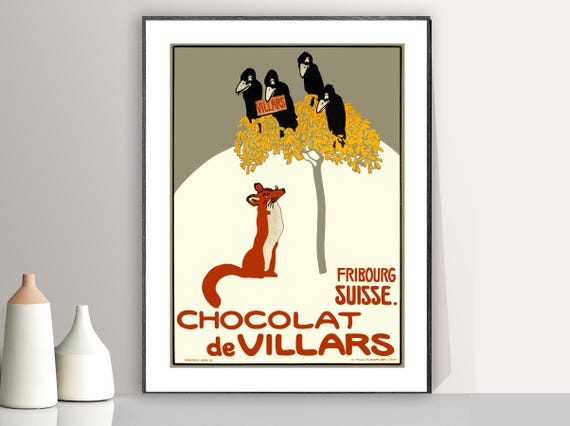 Chocolat De Villars Fribourg Suisse Vintage Travel Poster