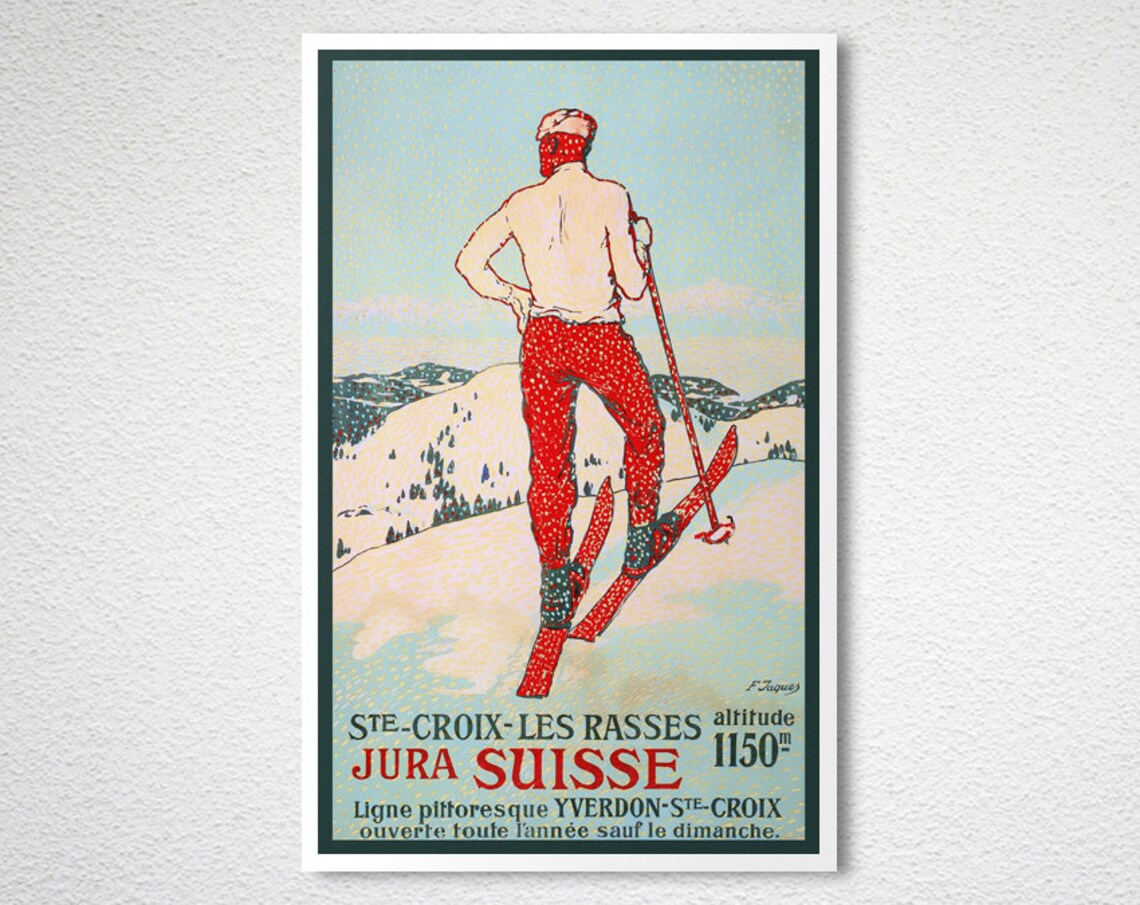 Sainte Croix Les Rasses Jura Suisse Vintage Ski Railway Poster - Image 2
