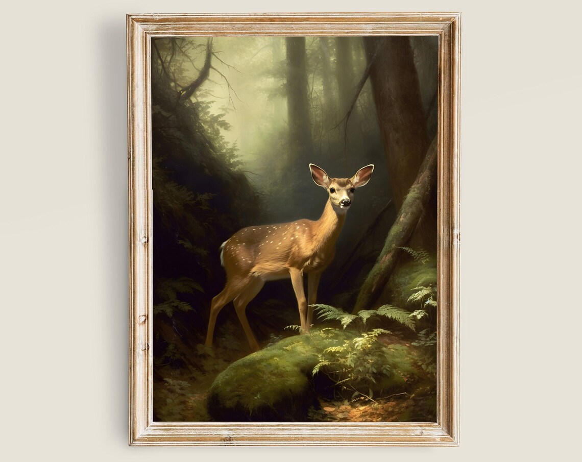 Deer Landscape Vintage Wall Art, Light Academia Decor