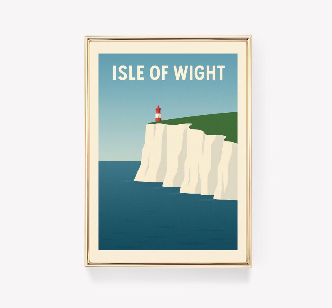 Isle of Wight England White Chalk Cliffs Lighthouse Travel Poster