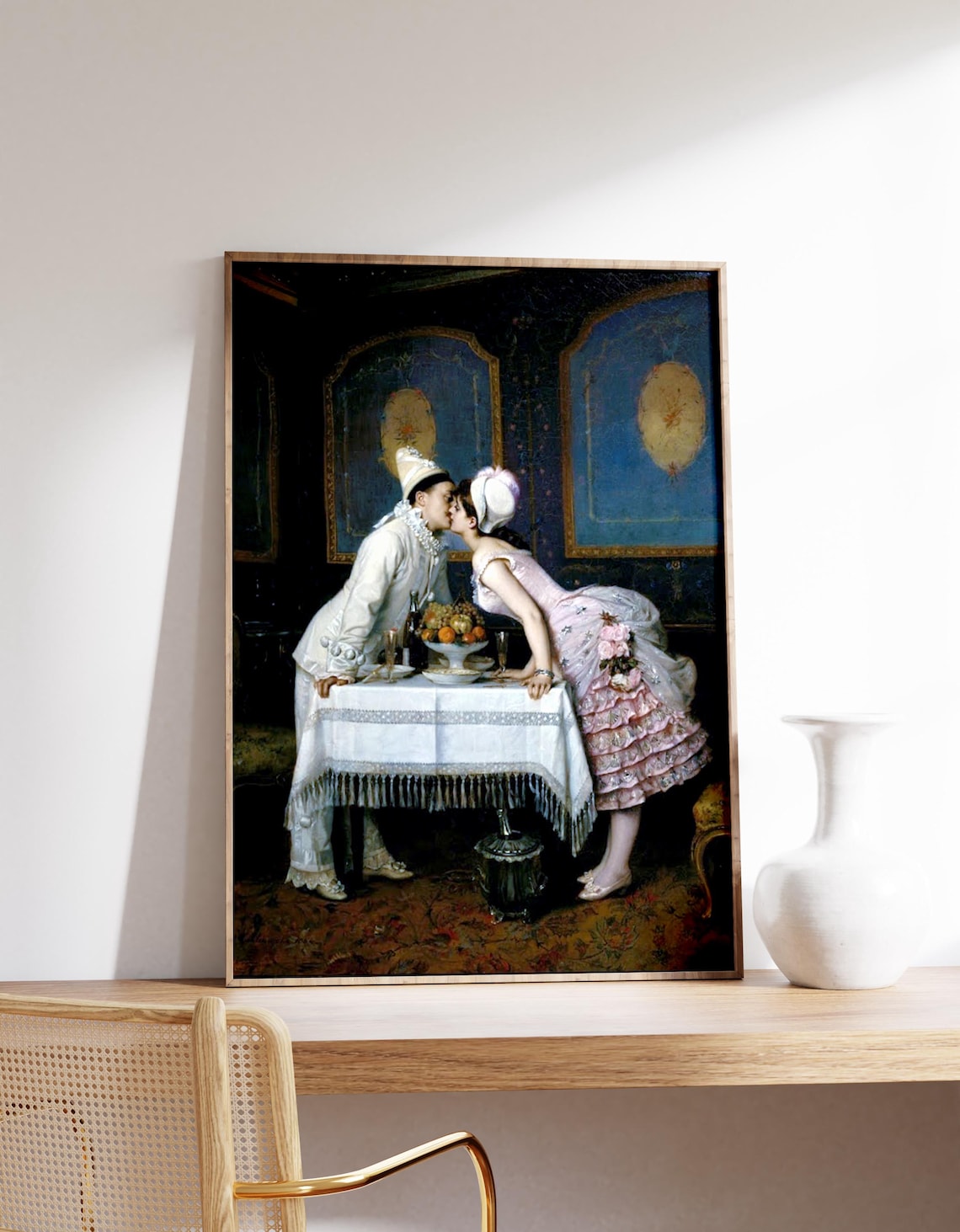 Pierrot Kiss Victorian Couple Romantic French Vintage Style Poster