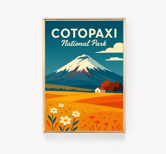 Cotopaxi Travel Poster Ecuador Wall Art Print Vintage Canvas Decor Gift