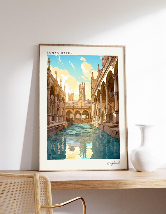 Roman Baths England Historic Colonnade Pool Architecture Poster