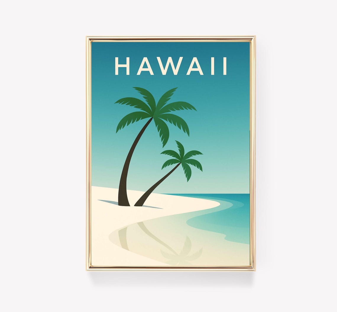 Hawaii Palm Trees Tropical Beach Minimalist Retro Travel Poster