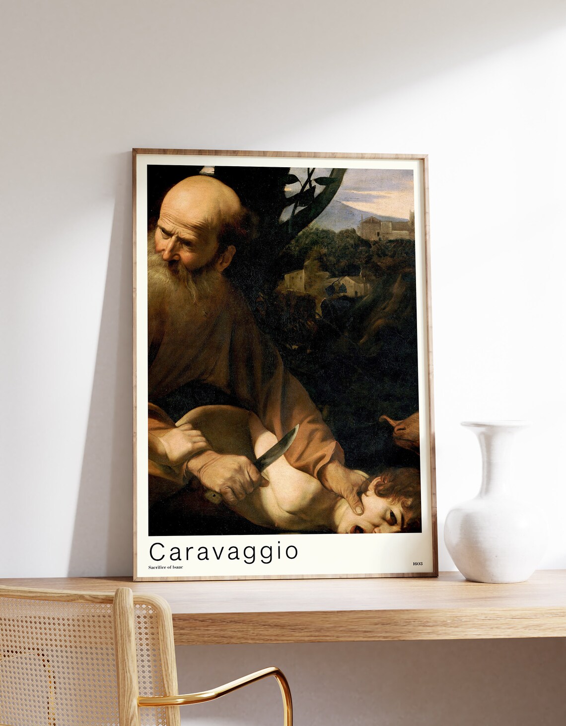 Caravaggio Sacrifice of Isaac 1603 Elegant Serif Captioned Poster