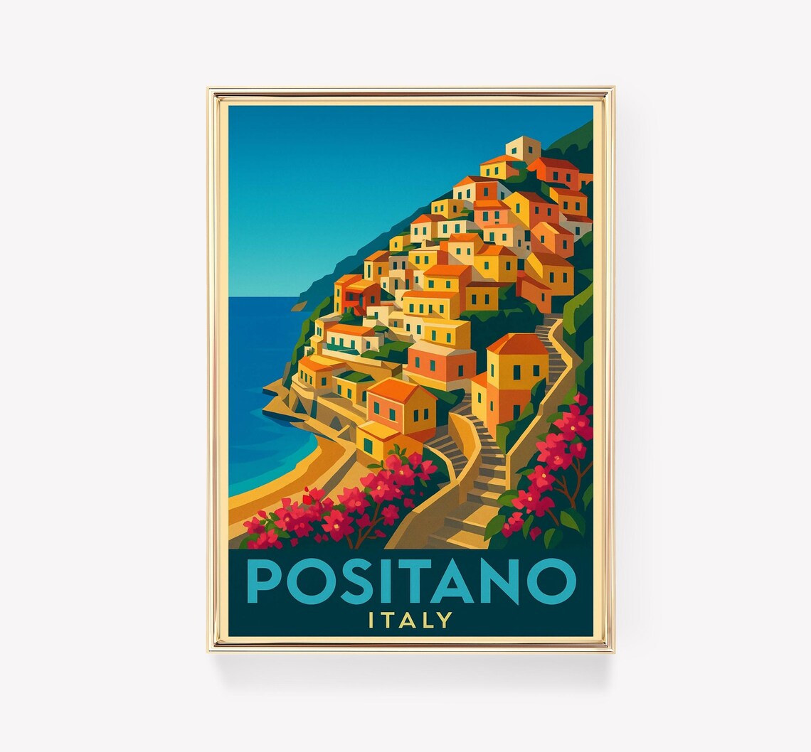 Positano Travel Poster, Vintage Amalfi Coast Art Print