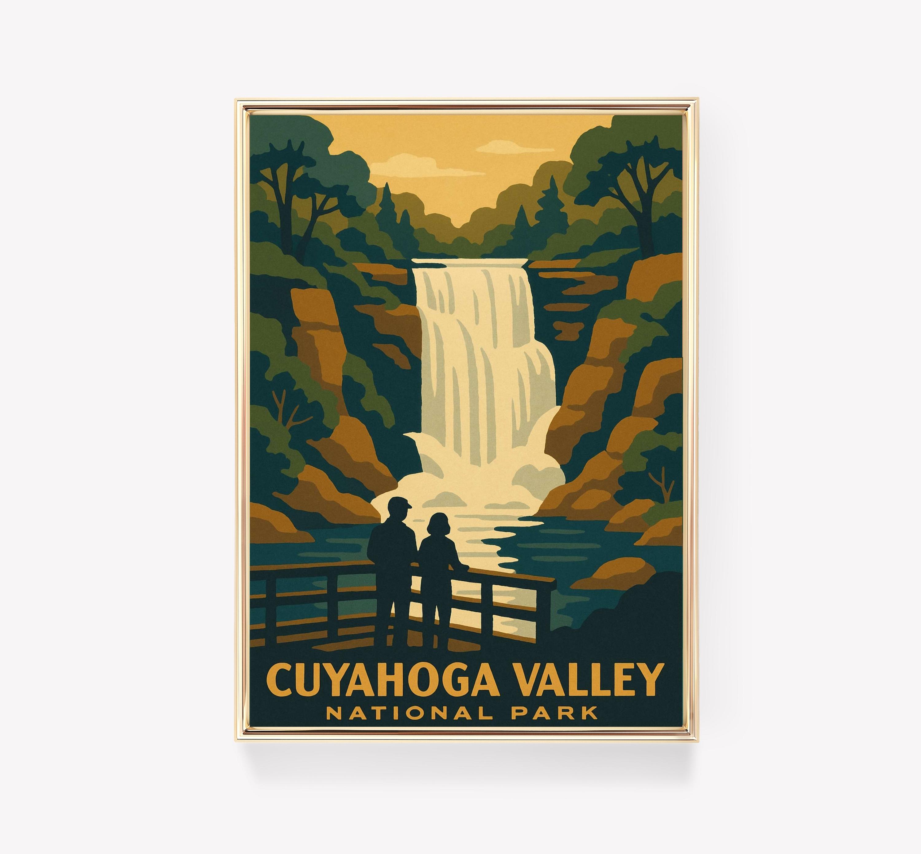 Cuyahoga Valley Ohio Waterfall National Park Vintage Travel Poster