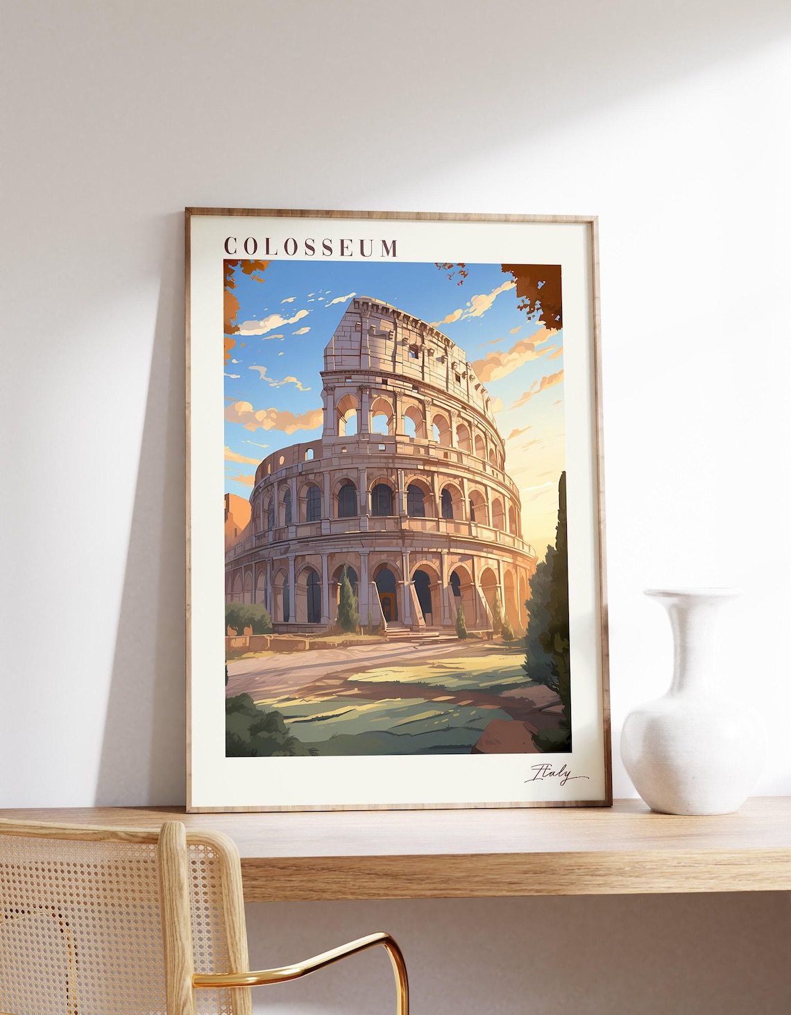Colosseum Rome Italy Ancient Amphitheater Sunset Travel Poster