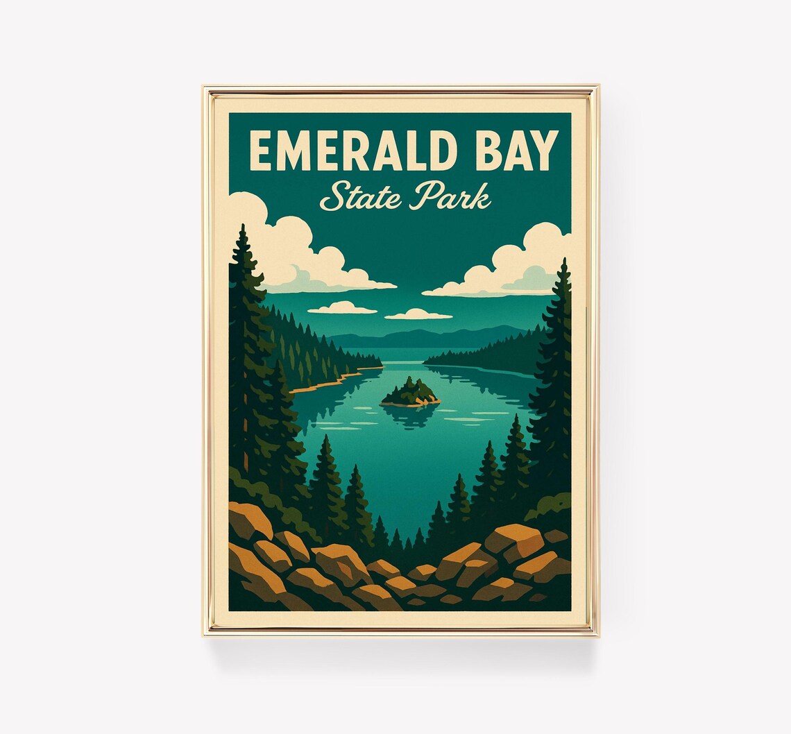 Emerald Bay State Park Poster Lake Tahoe Vintage Pine Lake Travel