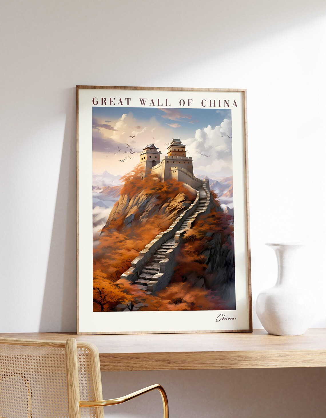 Great Wall of China Autumn Foliage Watchtower Mountain Poster