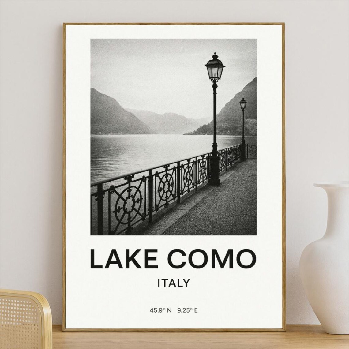 Lake Como Italy Black and White Promenade Photo Travel Poster