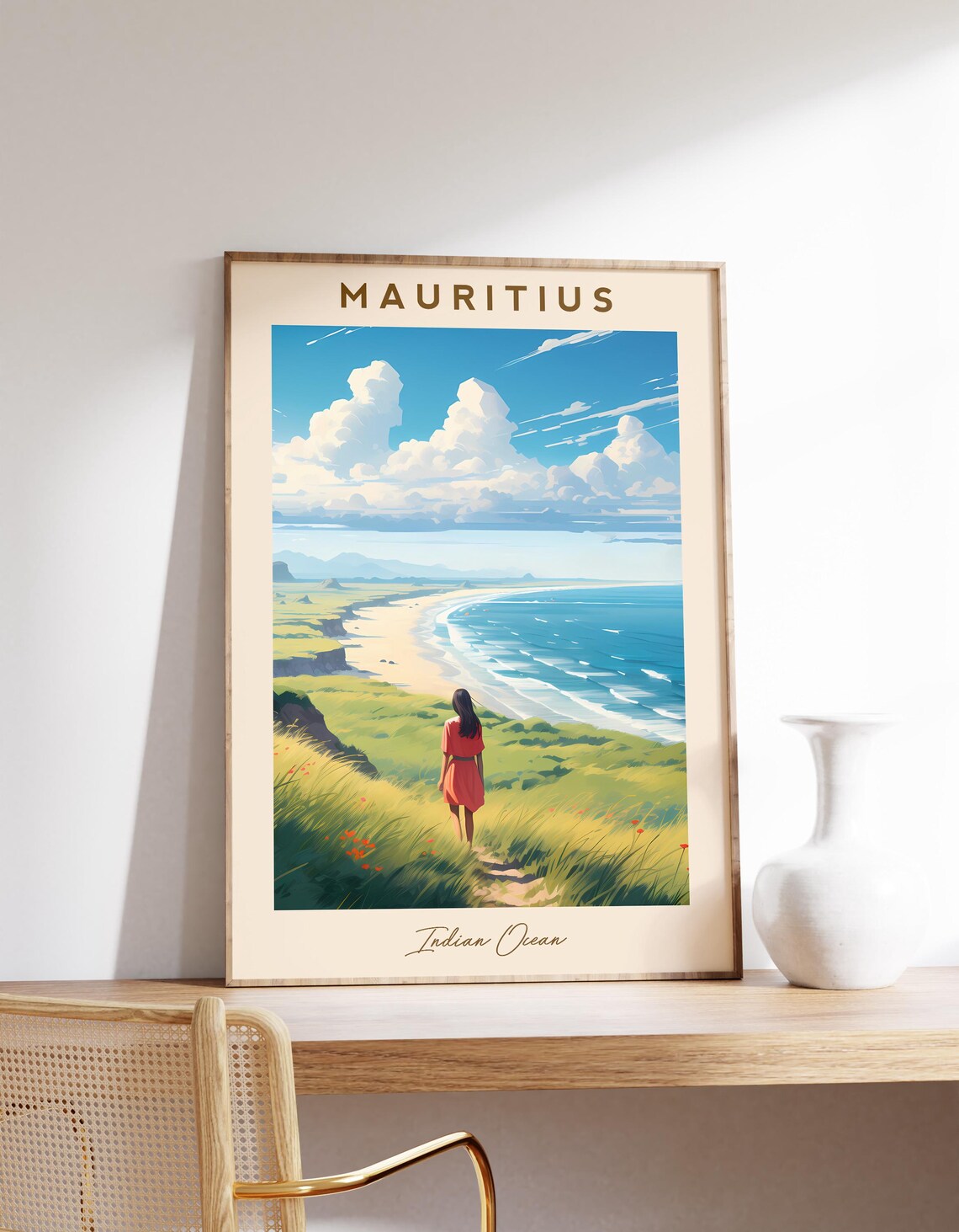 Mauritius Indian Ocean Coastal View Vintage Travel Art Poster