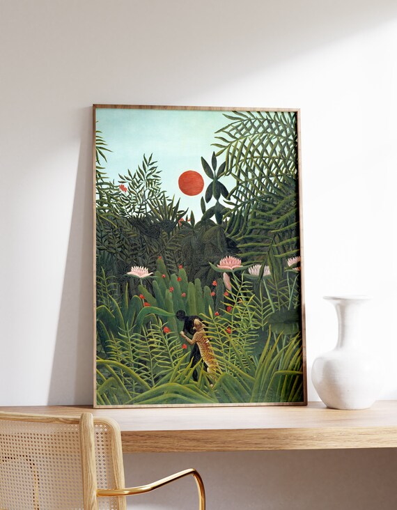 Henri Rousseau Poster Virgin Forest With Sunset Print Floral Animal Art Botanical Decor