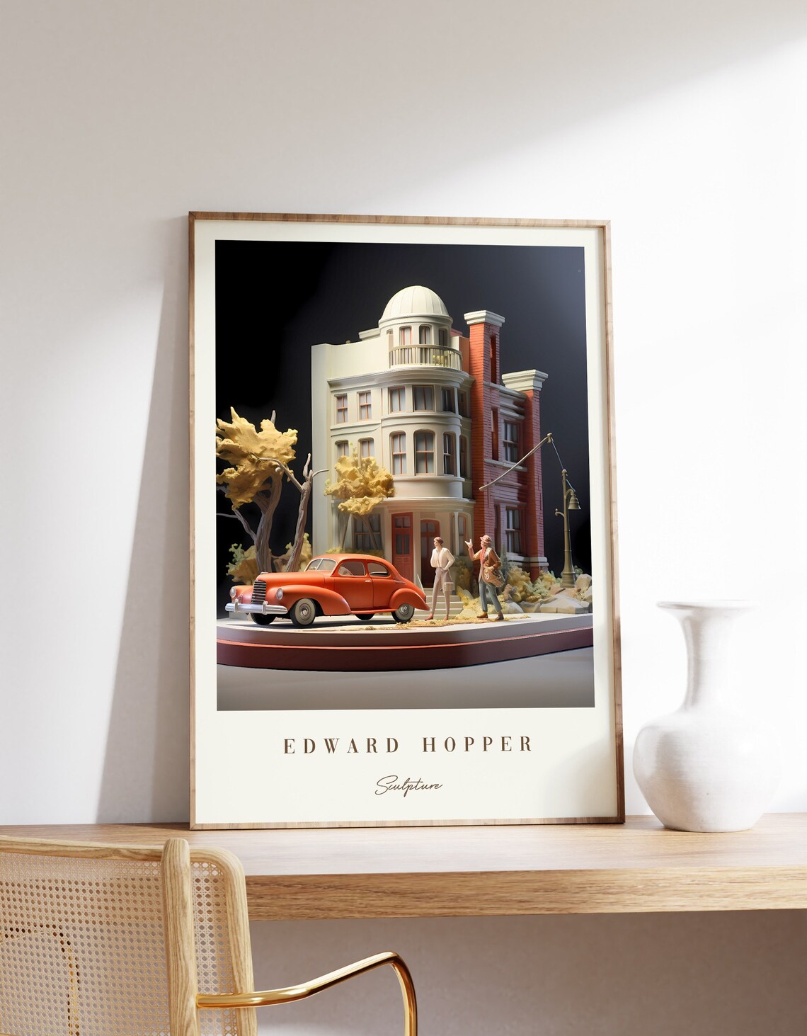 Edward Hopper Sculpture Diorama Red Vintage Car Classic Building Art Poster