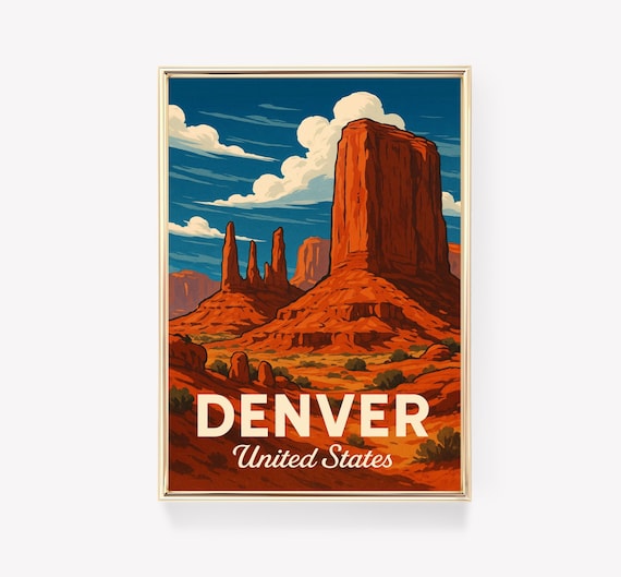 Denver United States Red Rock Desert Sunset Vintage Travel Poster