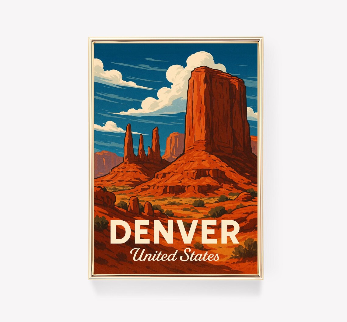 Denver United States Red Rock Desert Sunset Vintage Travel Poster