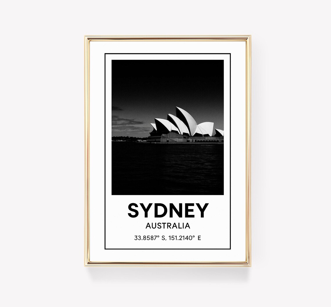 Sydney Australia Opera House Black White Coordinate Travel Poster