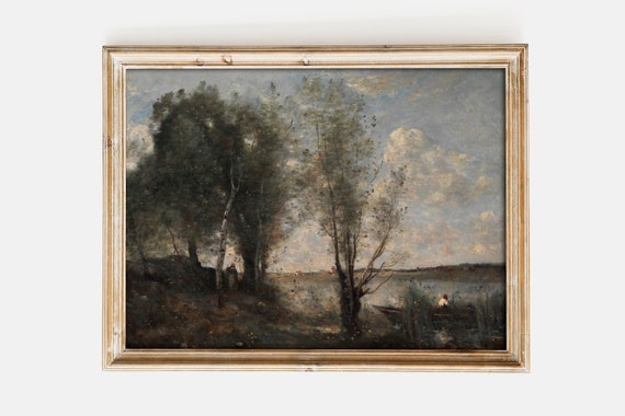 Camille Corot Boatman Among The Reeds 1865 Landscape Poster Wall Art Print Vintage Field Rustic Cloudy Sky Painting Home Decor