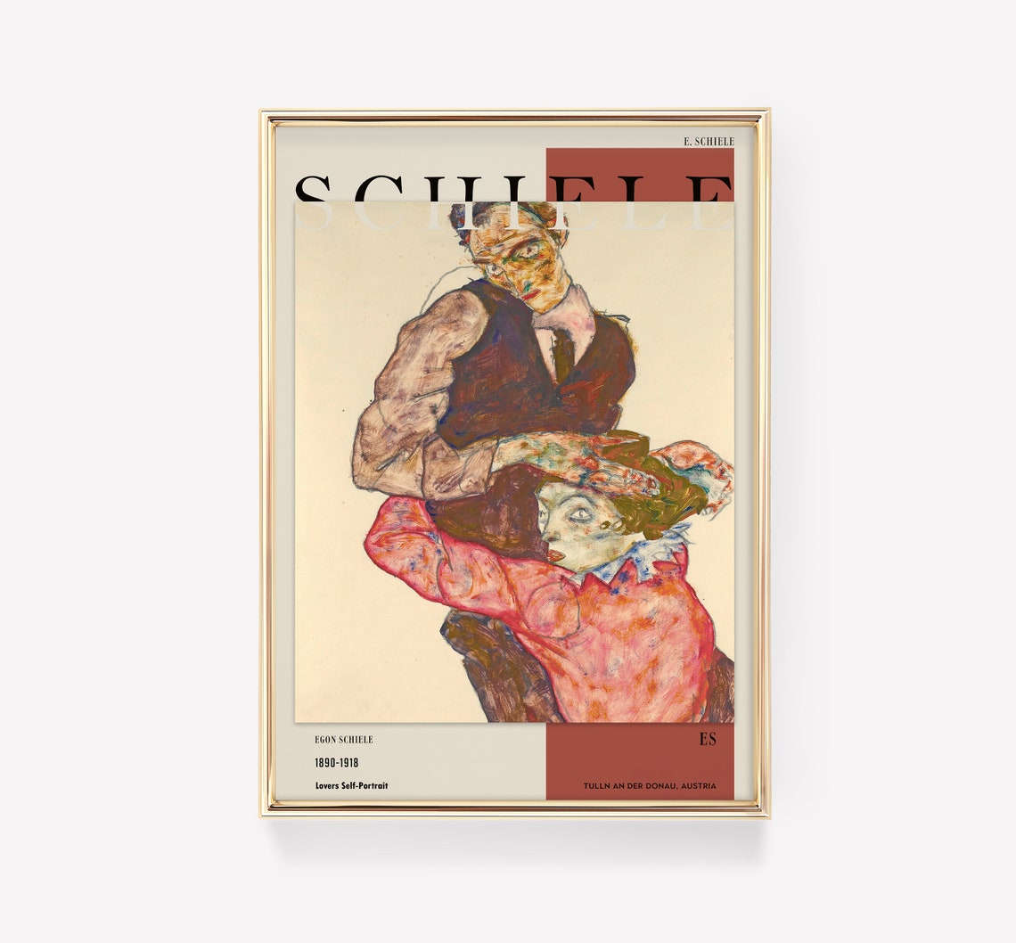 Egon Schiele Lovers Self Portrait Expressionism Exhibition Poster