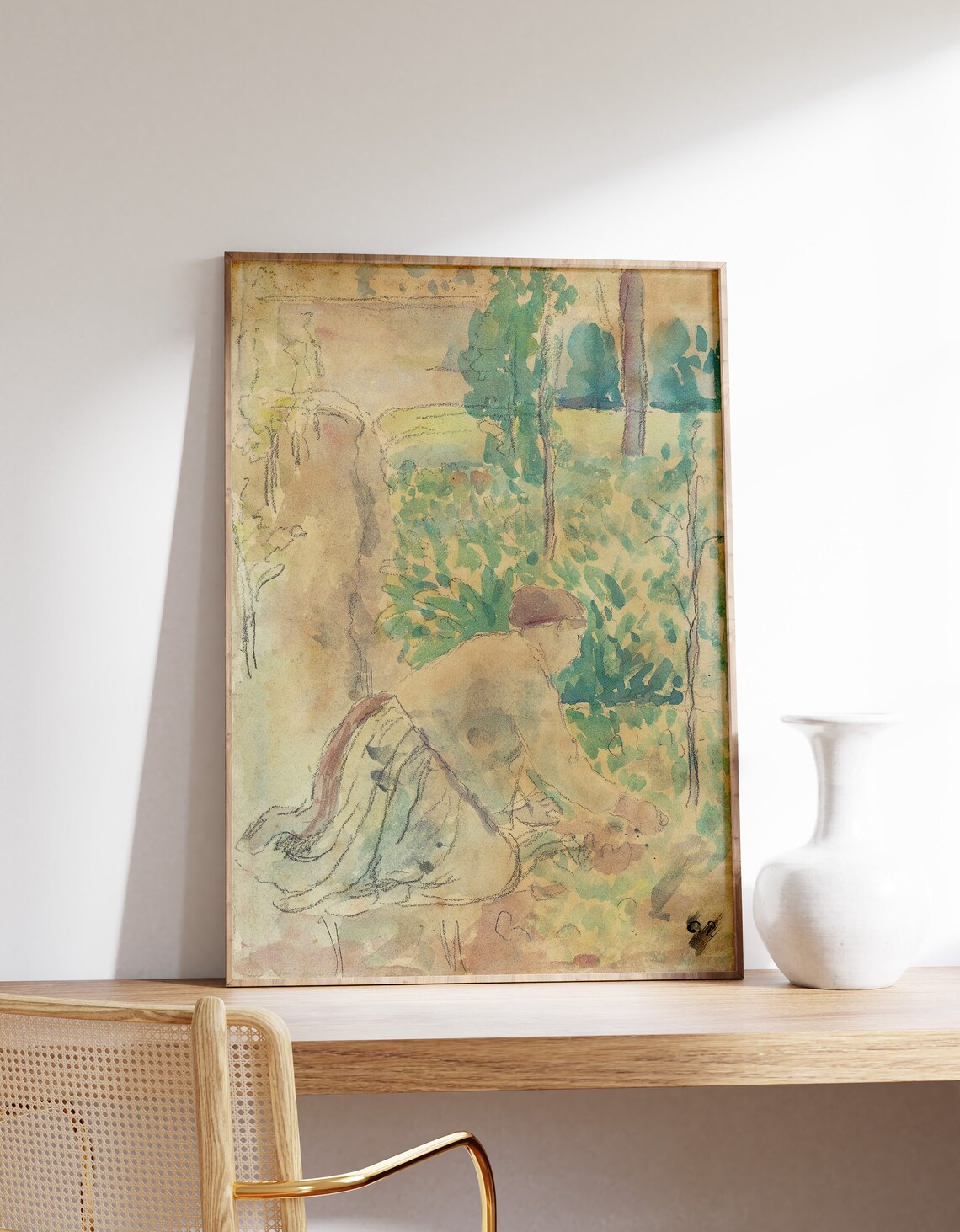 Camille Pissarro Woman Working In Garden Watercolor Sketch Poster