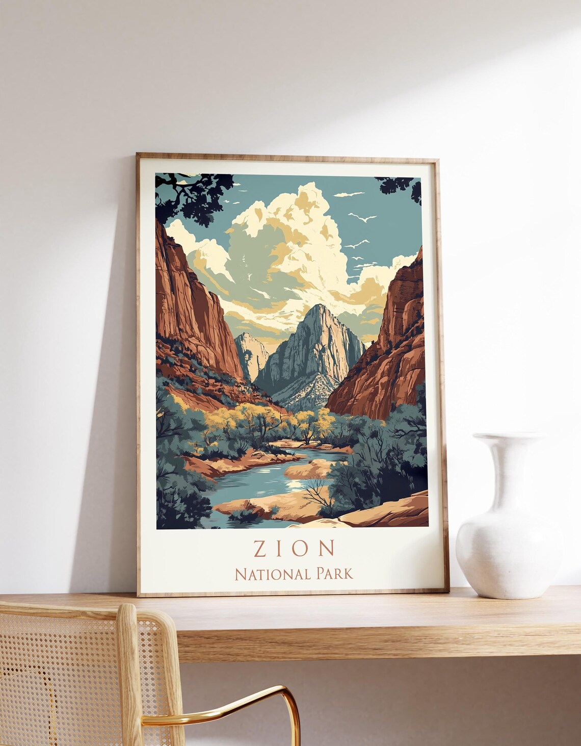Zion National Park Red Rock Canyon Vintage Travel Landscape Poster