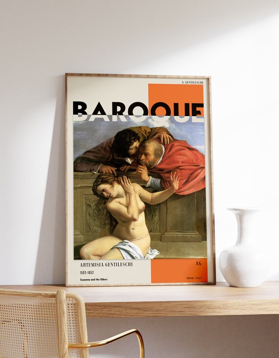 Artemisia Gentileschi Print Exhibition Poster Baroque Modern Wall Art Dark Mid Century