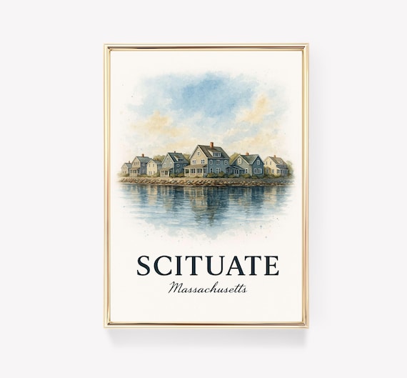 Scituate Massachusetts Watercolor Coastal Homes Vintage Poster