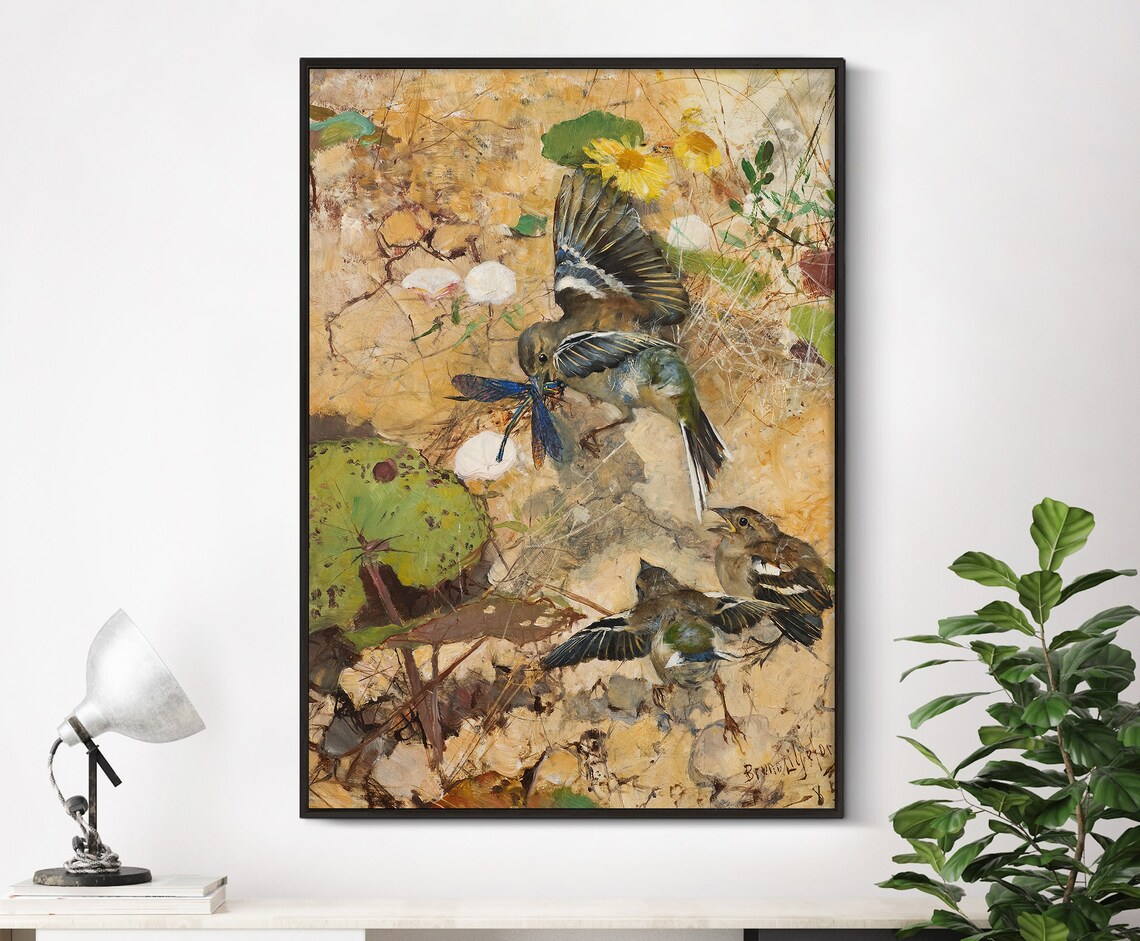 Bird Print Painting, Vintage Botanical Art Print