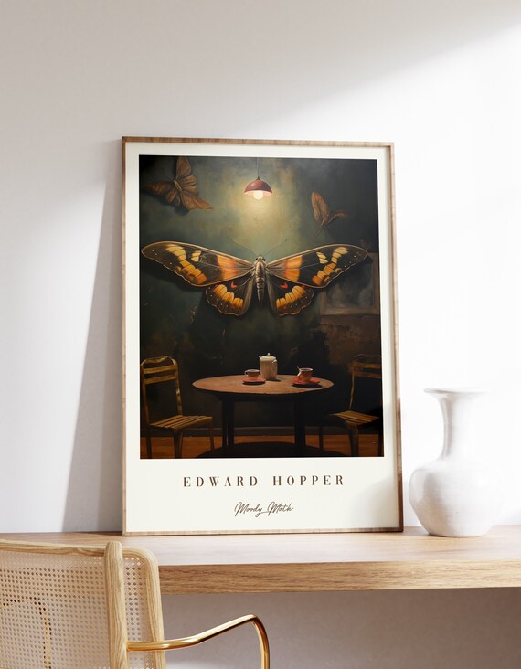 Moody Moth Poster Edward Hopper Vintage Painting Modern Wall Art Antique Print Decor