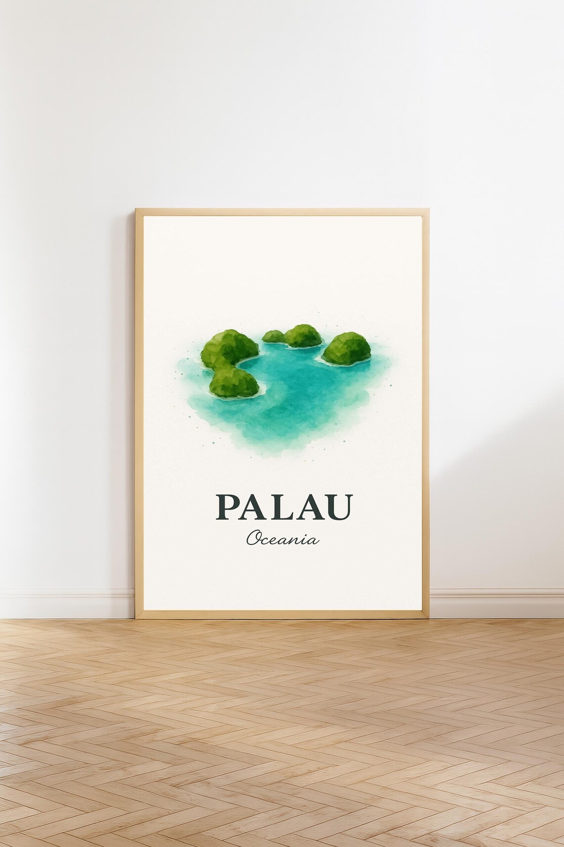 Palau Oceania Watercolor Island Lagoon Minimal Travel Poster