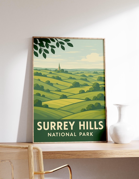 Surrey Hills National Park Rolling Green Countryside Scenic Poster