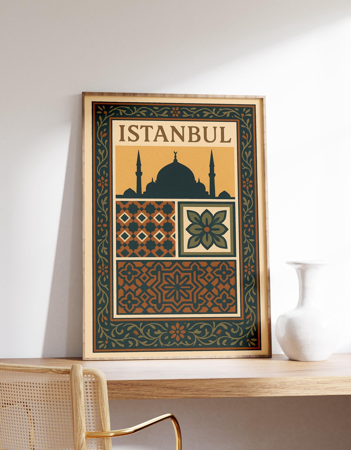 Istanbul Travel Poster, Turkish Mosque Wall Art Print