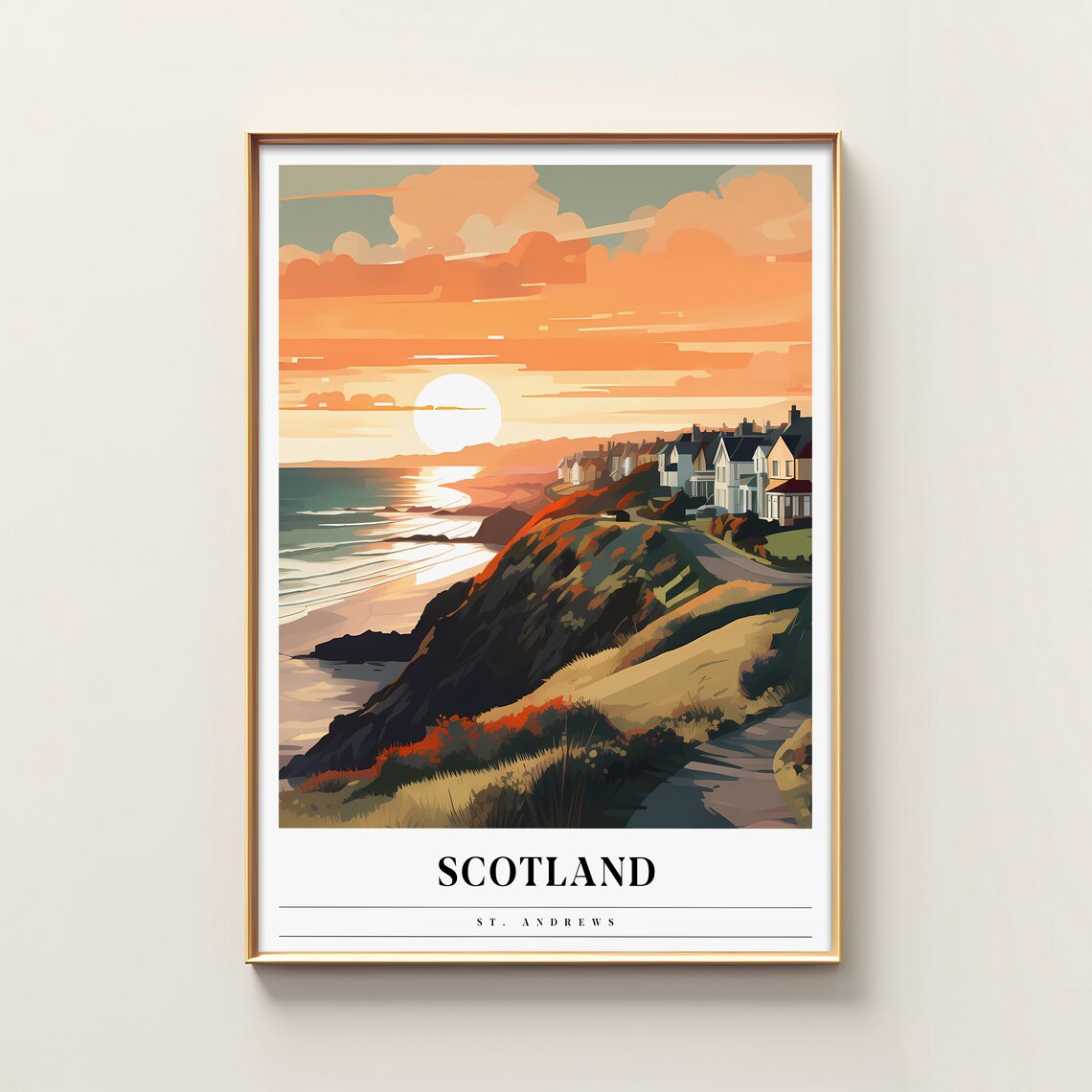 St Andrews Scotland Coastal Town Sunset Cliffs Travel Poster Art